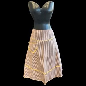 Vintage Apron Handmade Pocket Brown Candy Stripe Yellow Rick Rack